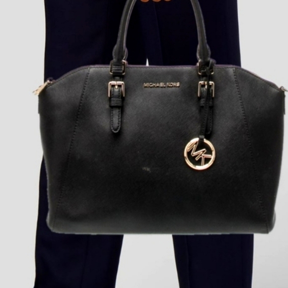 Michael Kors Black Saffiano Satchel & Gold Hardware - Picture 1 of 14